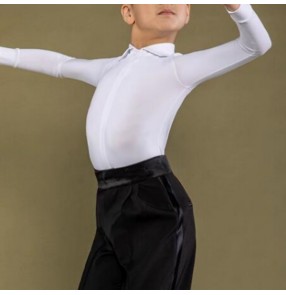 Boys kids white color ballroom latin dance shirts modern junior waltz tango ballroom dancing tops for children stage performance body tops 